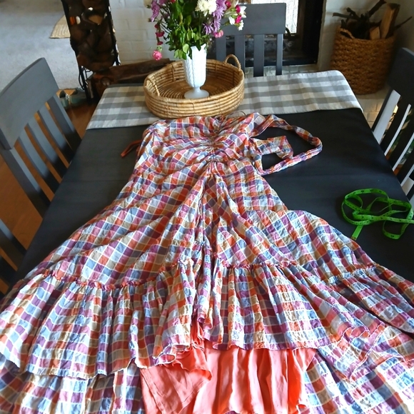 FREE PEOPLE Plaid Halter Maxi Dress LIKE NEW ADJUSTABLE SIZE 10 - Picture 5 of 10